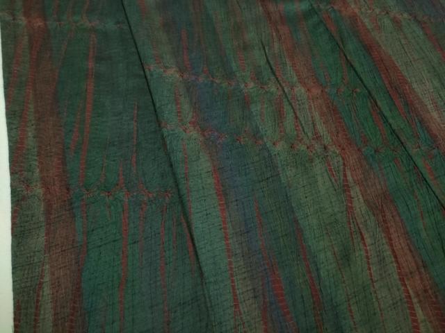 平和屋着物□極上 漢方染紬 杢目絞り 間道 やまと誂製 ロング丈 逸品