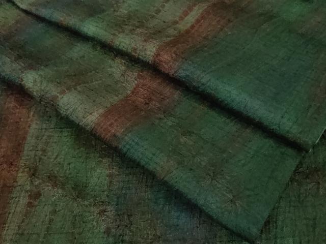 平和屋着物■極上　漢方染紬　杢目絞り　間道　やまと誂製　ロング丈　逸品　DZAA7281kh5