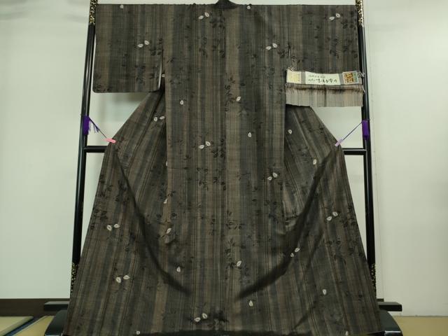 平和屋着物■極上　伝統工芸士　七代目　吉澤与市　紬　絞り　枝花文　ロング丈　証紙付き　逸品　DZAA7286kh5 平和屋着物□極上 伝統工芸士 七代目 吉澤与市 紬 絞り 枝