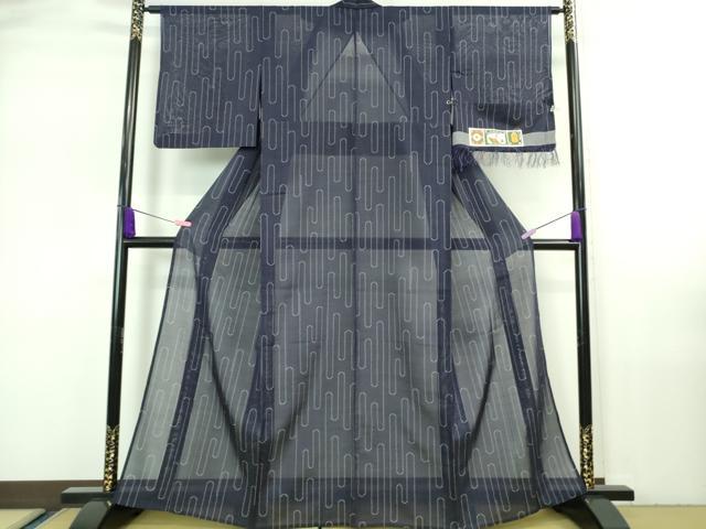 平和屋着物□極上 夏物 本塩沢 夏塩沢 壺垂れ 鉄紺色地 証紙