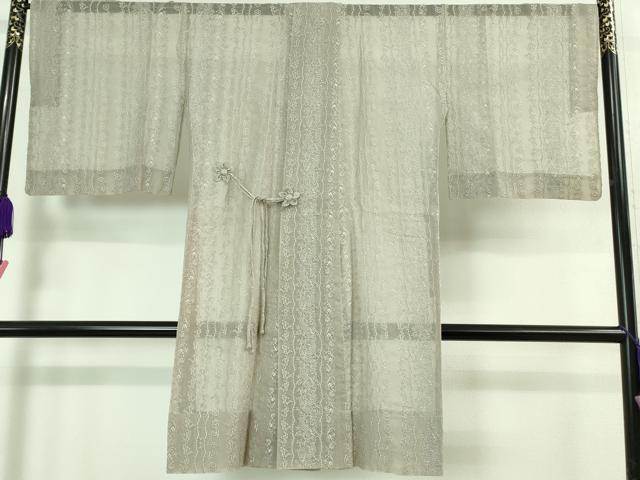 平和屋着物■極上 道中着 オーガンジー スリーシーズン 春夏秋　塵除け　ロング丈　花唐草地紋　灰白色　染の近江謹製　逸品　DZAA7309kh5