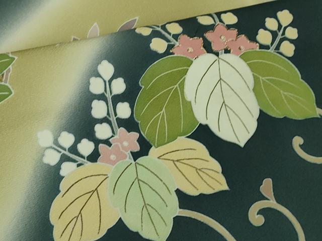 平和屋着物○極上 訪問着 駒刺繍 桐吉祥花文 鉄御納戸色地 暈し染め