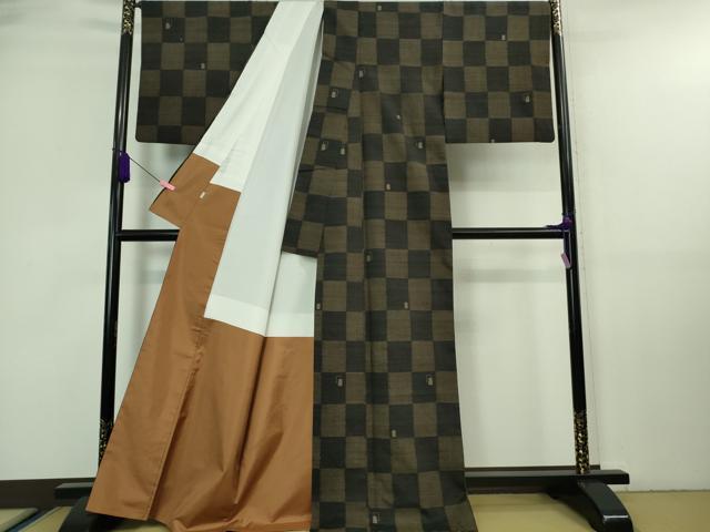 平和屋着物□極上 紬 市松文様 小田急百貨店扱い 逸品 DZAA7338kh5