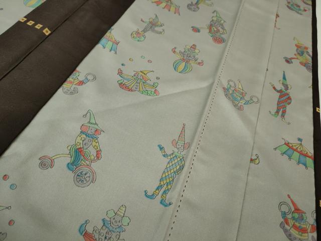 平和屋本店□極上 訪問着 お召地 紗袷 ピエロ サーカス 黒鳶色地