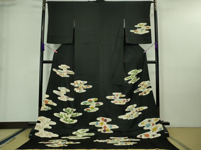 平和屋本店■希少　お引きずり・お引き摺り　訪問着　霞吉祥花文　黒地　逸品　DZAA7363kh5