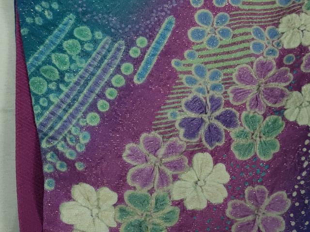 平和屋着物□極上 振袖 舞花文 暈し染め 金彩 金通し地 逸品