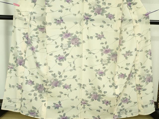 平和屋着物□極上 夏物 小紋 絽 紫陽花 あじさい 象牙色地 逸品