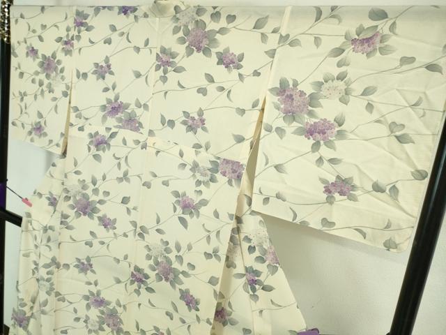 平和屋着物■極上　夏物　小紋　絽　紫陽花　あじさい　象牙色地　逸品　DZAA7388kh5_2