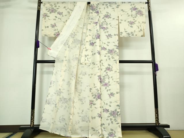 平和屋着物■極上　夏物　小紋　絽　紫陽花　あじさい　象牙色地　逸品　DZAA7388kh5_1
