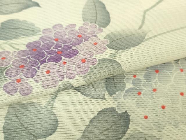 平和屋着物■極上　夏物　小紋　絽　紫陽花　あじさい　象牙色地　逸品　DZAA7388kh5_5