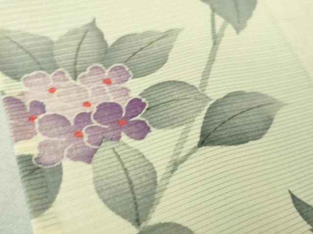 平和屋着物□極上 夏物 小紋 絽 紫陽花 あじさい 象牙色地 逸品