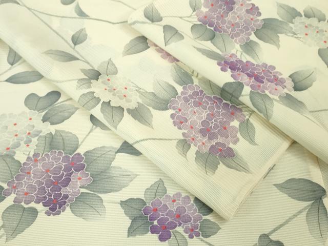 平和屋着物■極上　夏物　小紋　絽　紫陽花　あじさい　象牙色地　逸品　DZAA7388kh5_8