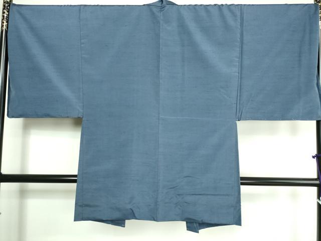 平和屋着物▽男性 お召 単衣 色無地 豆がら茶色 キングサイズ 正絹