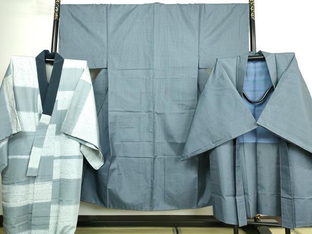 平和屋着物■極上　男性　本場大島紬　アンサンブル　長羽織　長襦袢(袷)　3点セット　反端付き　逸品　未使用　DZAA7415kh5
