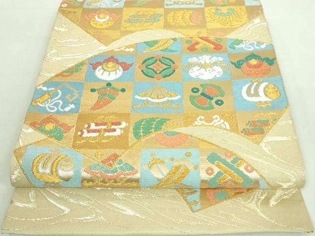 平和屋着物■極上　龍村美術織物　たつむら　太鼓柄　本袋帯　宝扇吉兆文　金糸　逸品　DZAA7439kh5