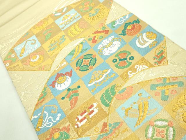 平和屋着物□極上 龍村美術織物 たつむら 太鼓柄 本袋帯 宝扇