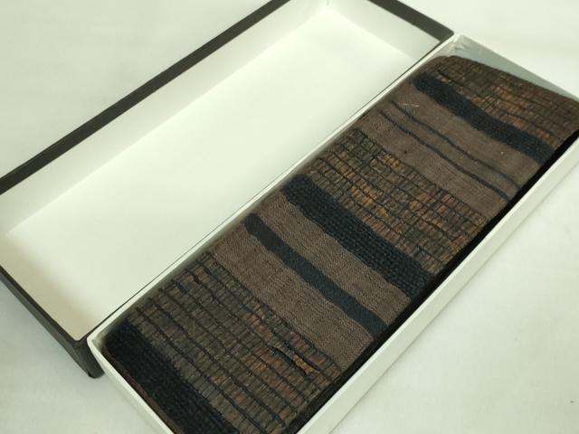 平和屋本店■極上　男性　角帯　紙布角帯　和紙×正絹　焦茶　共箱・証紙付き　逸品　DZAA7462kh5