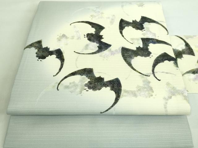 平和屋着物■極上　夏物　九寸名古屋帯　蝙蝠　コウモリ　和紙　逸品　DZAA7483kh5