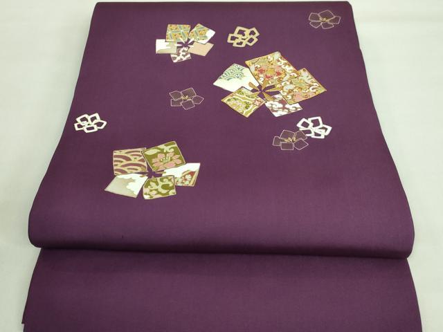 平和屋着物■極上　塩瀬　九寸開き名古屋帯　駒刺繍　色紙花文　金彩　桑の実色地　逸品　DZAA7509kh5