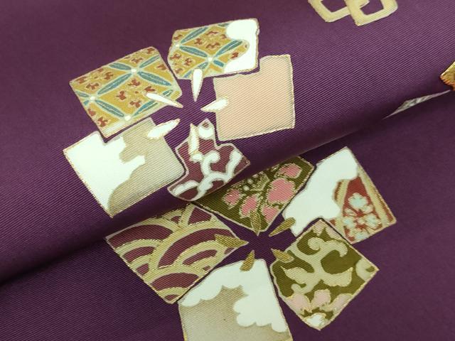 平和屋□極上 塩瀬 九寸名古屋帯 駒刺繍 松皮菱 金彩 逸品