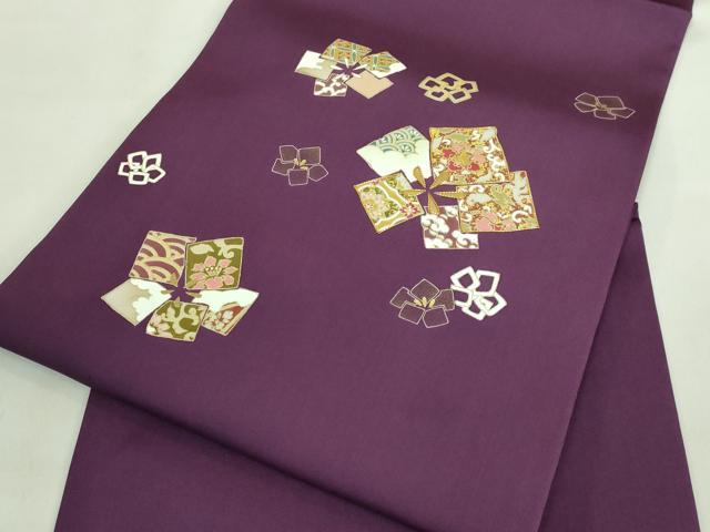 平和屋本店□極上 銀座 志ま亀 塩瀬 九寸名古屋帯 花ビン絵 黄唐茶色地