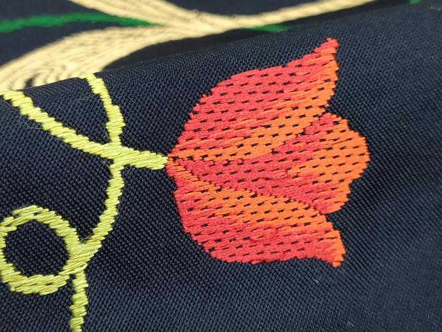 平和屋着物■極上　六通柄　本袋帯　花鳥文　金糸　濃藍色地　逸品　DZAA7522kh5 平和屋着物□極上 六通柄 本袋帯 花鳥文 金糸 濃藍色