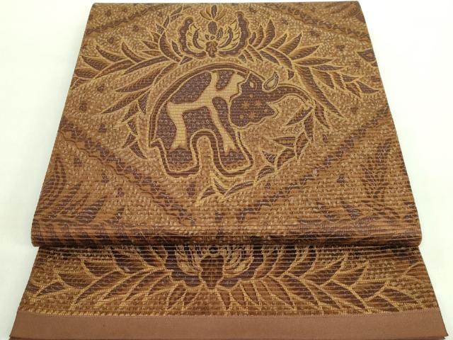 平和屋着物■極上　バティック　六通柄袋帯　インド象　ゾウ　絹×綿　逸品　DZAA7523kh5