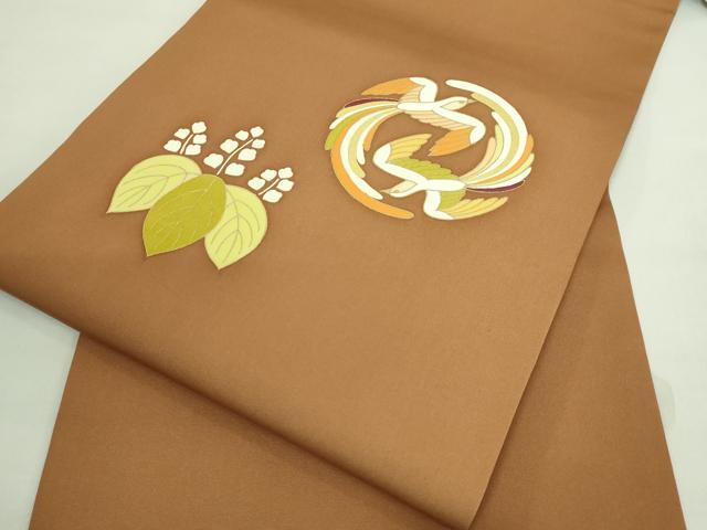 平和屋本店■極上　銀座　志ま亀　塩瀬　九寸開き名古屋帯　鳳凰桐丸文　枇杷茶色地　金彩　逸品　DZAA7524kh5 平和屋本店□極上 銀座 志ま亀 塩瀬 九寸開き名古屋帯 鳳凰