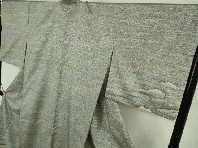 平和屋着物□極上 本場縞大島紬 訪問着 雲重ね 反端付き 逸品