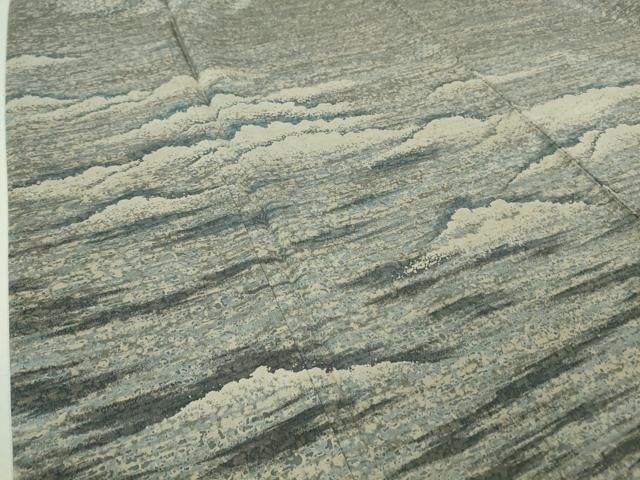 平和屋着物□極上 本場縞大島紬 訪問着 雲重ね 反端付き 逸品