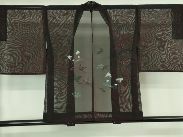 平和屋着物■極上　羽織　スリーシーズン　春夏秋　塵除け　刺繍　ネコ　猫　舞葉紋紗　逸品　未使用　DZAA7552kh5