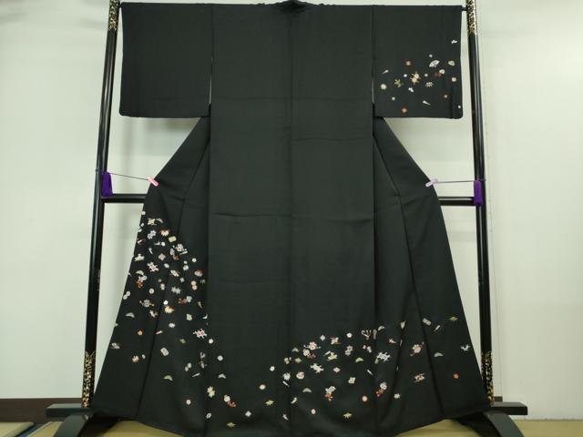平和屋本店□極上 訪問着 総刺繍 宝尽くし 黒地 金糸 逸品 DZAA7558kh5