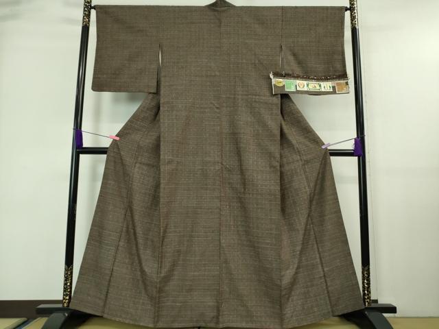 平和屋本店□極上 本場結城紬 重要無形文化財 色紙格子文 証紙付き