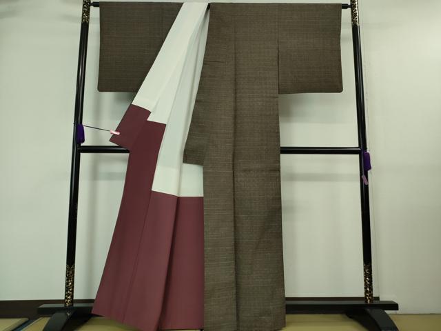 平和屋本店■極上　本場結城紬　重要無形文化財　色紙格子文　証紙付き　逸品　DZAA7568kh5 平和屋本店□極上 本場結城紬 重要無形文化財 色紙格子文 証紙付き