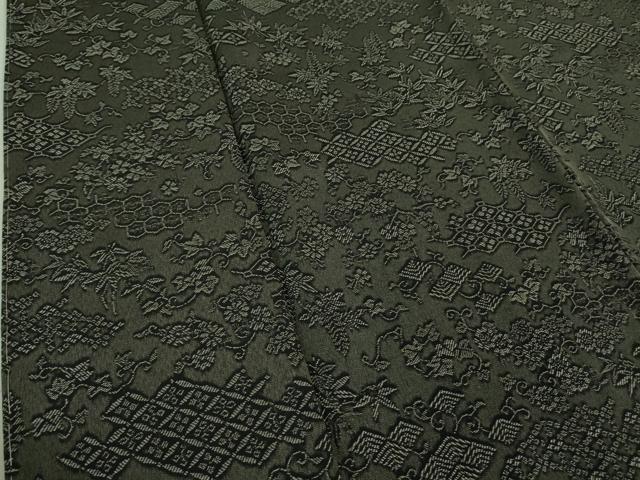 平和屋着物□極上 お召 名物裂花笹文 蝉色地 逸品 未