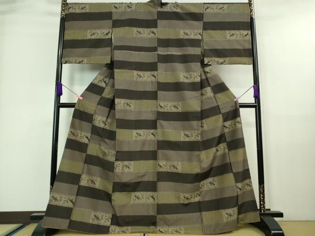 平和屋着物■極上　紬　花鳥横段文　逸品　DZAA7589kh5