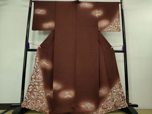 平和屋着物■極上　訪問着　草花文　葡萄色地　暈し染め　逸品　DZAA7598kh5