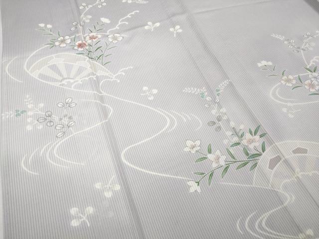 平和屋着物■極上　夏物　訪問着　縦絽　片輪車花文　白藤色地　逸品　DZAA7628kh5_4