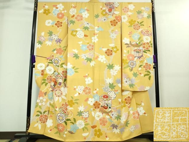 平和屋本店■極上　創業460年・千總　振袖　駒刺繍　貝桶花文　花葉色地　金彩　逸品　DZAA7651kh5