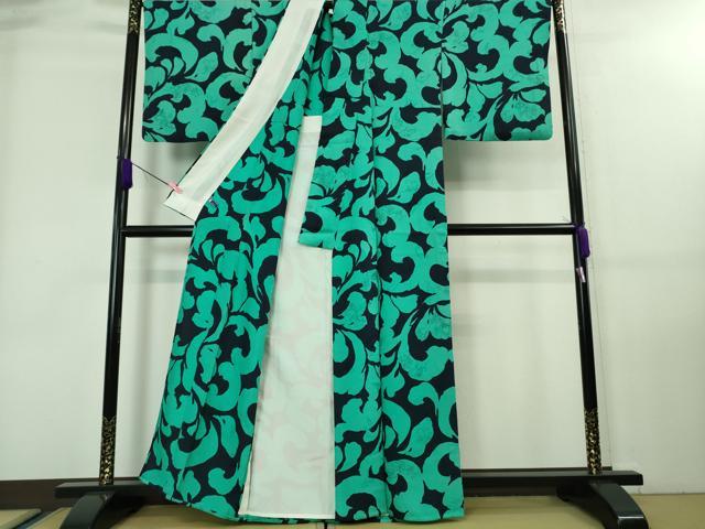 平和屋着物□極上 響庵 小紋 単衣 地紋起こし 唐草文 反端