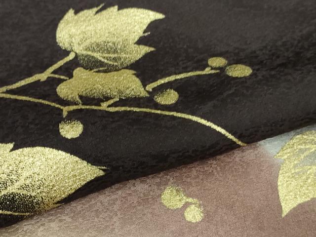 平和屋本店■極上　金彩友禅　卓越技能者・名工・和田光正　訪問着　南天蔦の葉文　紫黒色地　暈し染め　金彩　逸品　DZAA7675kh5 平和屋本店□極上 金彩友禅 卓越技能者・名工・和田光正 訪問着 南天