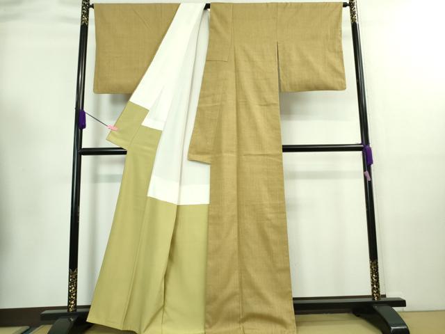平和屋本店■極上　本場結城紬　重要無形文化財　奥順謹製　色無地　芥子色　証紙・鑑定証付き　逸品　DZAA7680kh5