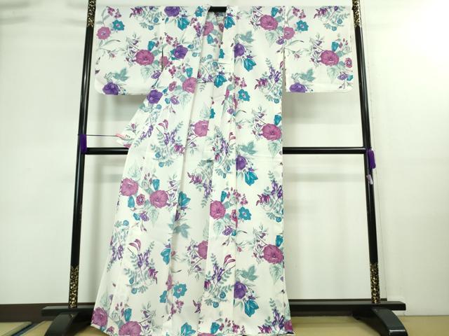 平和屋着物□極上 夏物 撫松庵 セオアルファ 小紋・浴衣兼用 黒猫 草花