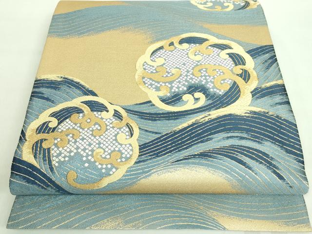 平和屋着物■極上　人間国宝　五代　田畑喜八　六通柄袋帯　唐織　立波文　金糸　逸品　DZAA7711kh5