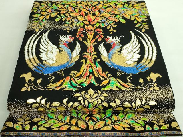平和屋本店■極上　三代目　龍村光峯　太鼓柄　本袋帯　天平鳳凰錦　黒地　金銀糸　逸品　DZAA7727kh5