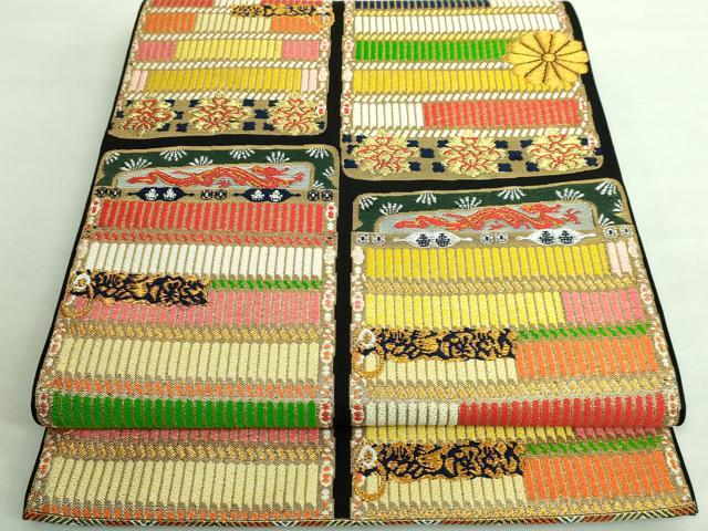 平和屋本店■極上　六通柄　本袋帯　龍村平蔵柄　源氏鎧　黒地　金銀糸　逸品　DZAA7728kh5