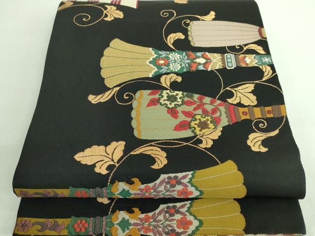 平和屋着物■極上　六通柄袋帯　唐織　鷹匠　楽器花文　黒地　金糸　逸品　DZAA7729kh5