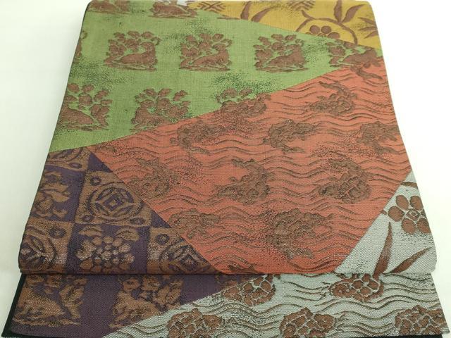 平和屋着物■極上　西陣　勝山織物謹製　六通柄袋帯　名物裂取文　黒地　証紙・反端付き　逸品　DZAA7735kh5