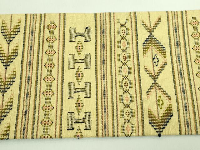 平和屋着物○極上 本場琉球 読谷山花織 紬地 九寸名古屋帯 横