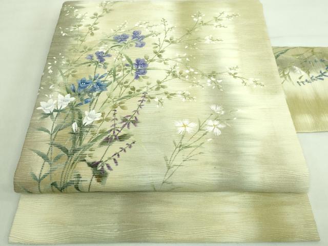 平和屋着物■極上　夏物　九寸名古屋帯　手描き　草花文　逸品　DZAA7770kh5